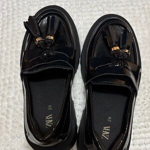 Zara Shiny Black Loafers with Tassels